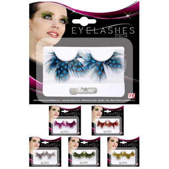Pestañas de Plumas de color Negro con Lunares Varios Colores para Adulto