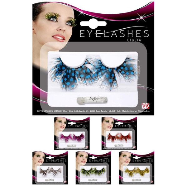 Pestañas de Plumas de color Negro con Lunares Varios Colores para Adulto