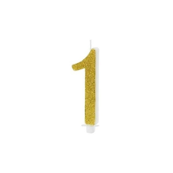 Vela de Cumpleaños Número 1 de 10 Centímetros de color Oro con Purpurina