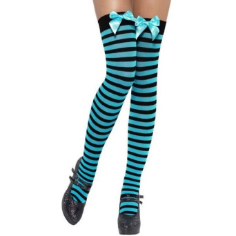 Medias de Rayas de color Azul y Negro con Lazo para Adulto