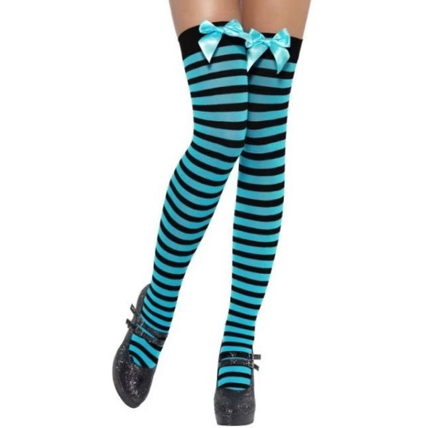 Medias de Rayas de color Azul y Negro con Lazo para Adulto