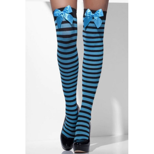Medias Opacas de Rayas de color Azul y Negro con Lazo para Adulto