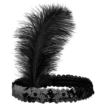 Cinta de color Negro con Lentejuelas y Pluma para Adulto