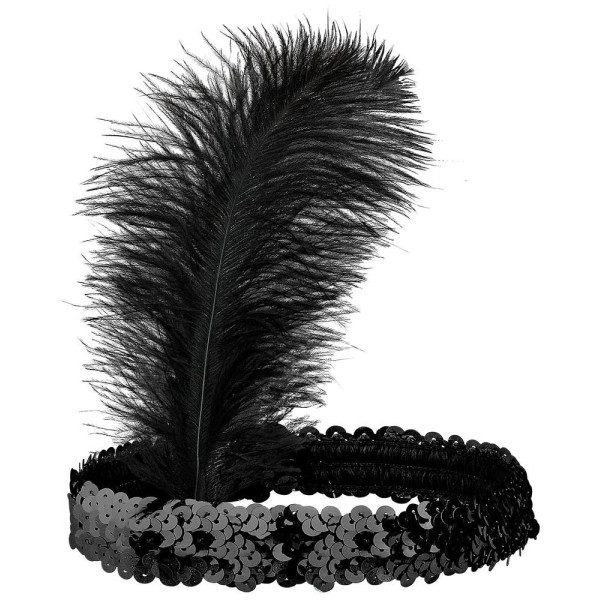 Cinta de color Negro con Lentejuelas y Pluma para Adulto