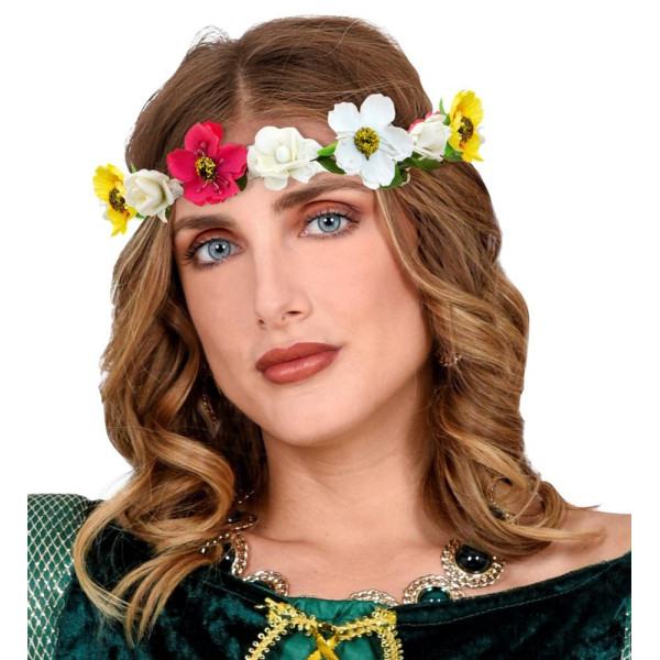 Corona de Flores con Cinta Amarilla para Adulto