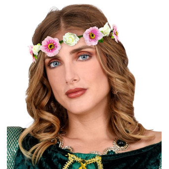 Corona de Flores con Cinta Rosa para Adulto