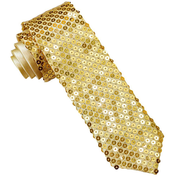 Corbata de color Oro con Lentejuelas para Adulto