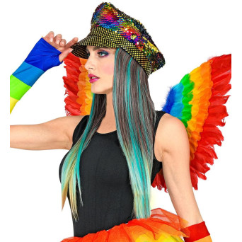 Gorra de Lentejuelas Rainbow con Pelo Meche Dream para Adulto