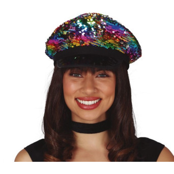 Gorra de Policía con Lentejuelas Multicolor para Adulto