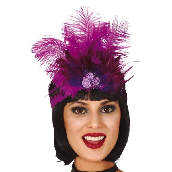Cinta de Lentejuelas de color Fucsia con Plumas para Adulto