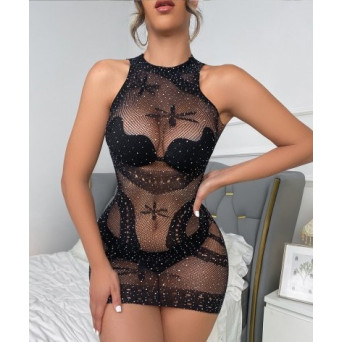 Vestido de Malla con Piedras de color Negro para Adulto