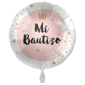 Globo Foil de Mi Bautizo Corona de 43 Centímetros de color Rosa