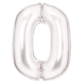 Globo Foil de Número 0 de 86 Centímetros de color Blanco Seda