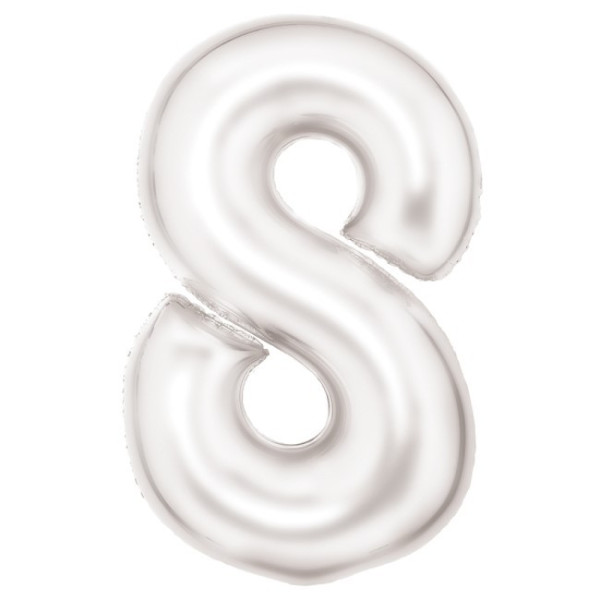 Globo Foil de Número 8 de 86 Centímetros de color Blanco Seda