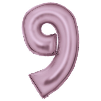 Globo Foil de Número 9 de 86 Centímetros de color Rosa Pastel Seda