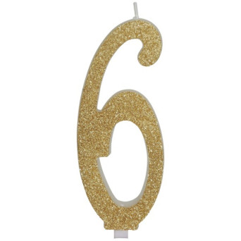 Vela de Cumpleaños Número 6 de 12,5 Centímetros de color Oro Escarchada