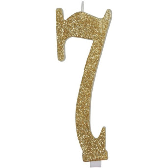 Vela de Cumpleaños Número 7 de 12,5 Centímetros de color Oro Escarchada