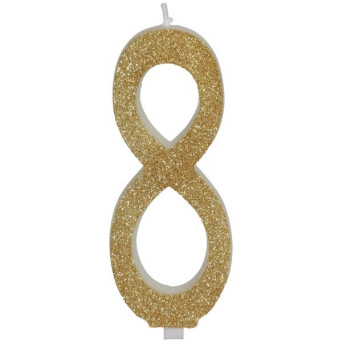 Vela de Cumpleaños Número 8 de 12,5 Centímetros de color Oro Escarchada