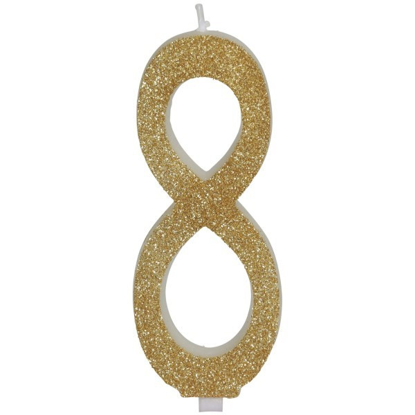 Vela de Cumpleaños Número 8 de 12,5 Centímetros de color Oro Escarchada