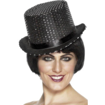 Sombrero de Copa de color Negro con Lentejuelas para Adulto