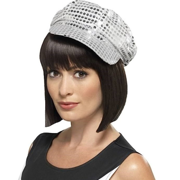 Gorra de Disco de color Plata con Lentejuelas para Adulto