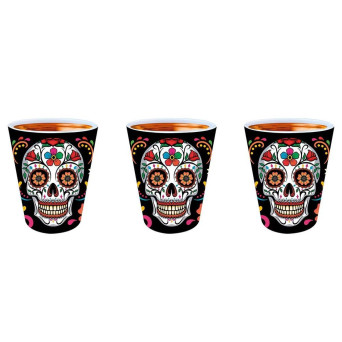 Vaso de Chupito Catrina del Día de los Muertos Mexicano 3 Unidades de 5 x 6 Centímetros