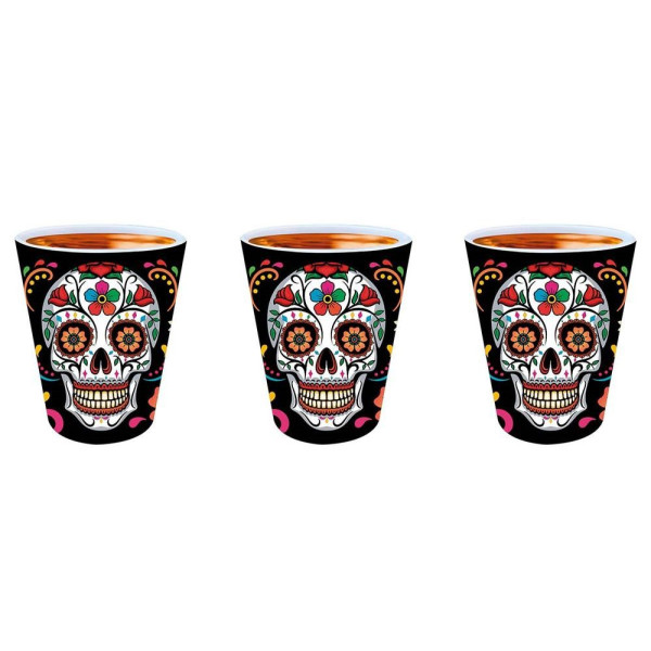 Vaso de Chupito Catrina del Día de los Muertos Mexicano 3 Unidades de 5 x 6 Centímetros