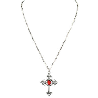 Collar de Cruz Gótica con Piedra de color Rojo para Adulto