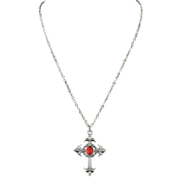 Collar de Cruz Gótica con Piedra de color Rojo para Adulto