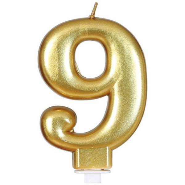 Vela de Cumpleaños Número 9 de 8 Centímetros de color Oro Metálico