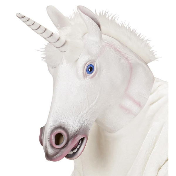 Máscara de Unicornio de color Blanco con Pelo para Adulto