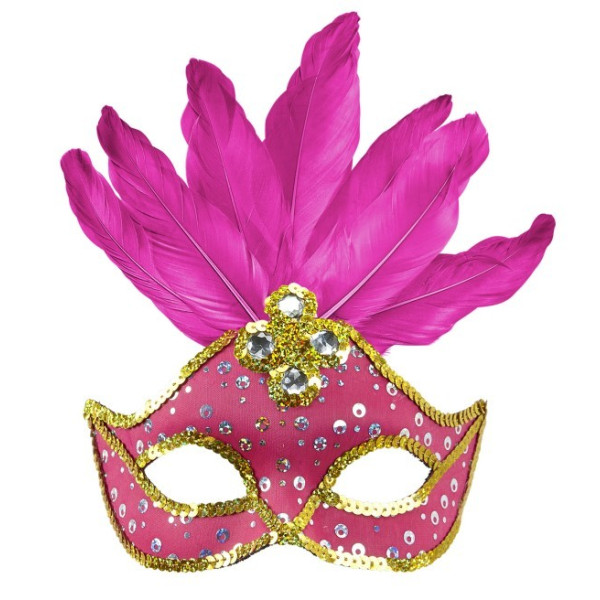 Antifaz de Brasil de color Rosa Neón con Lentejuelas para Adulto