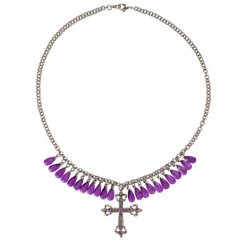 Collar de Cruz Gótica Morada con Gotas de Júpiter para Adulto