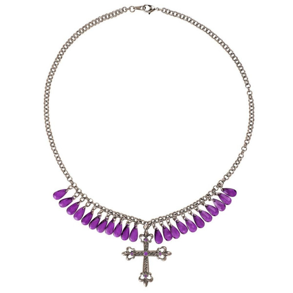 Collar de Cruz Gótica Morada con Gotas de Júpiter para Adulto