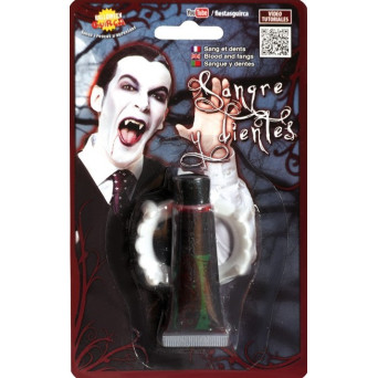 Dentadura de Vampiro con Sangre Artificial de 15 Mililitros