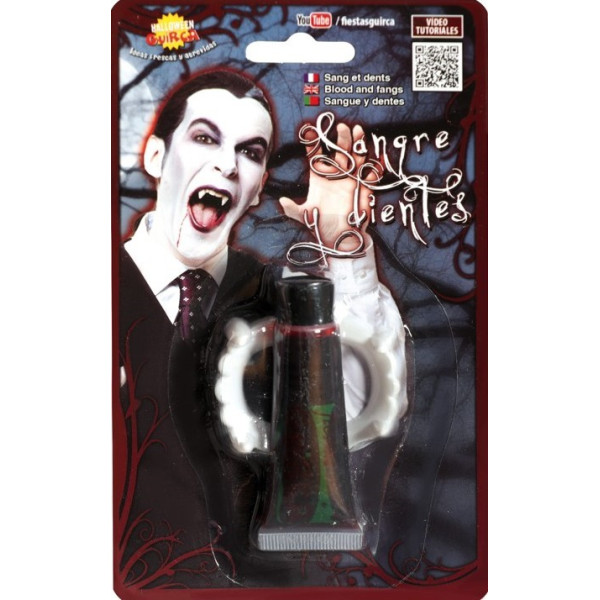 Dentadura de Vampiro con Sangre Artificial de 15 Mililitros