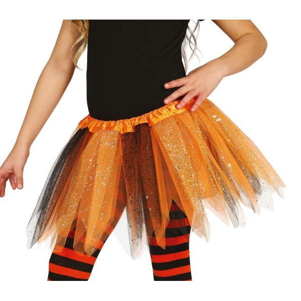 Tutú de color Naranja y Negro Brillante de 30 Centímetros Infantil