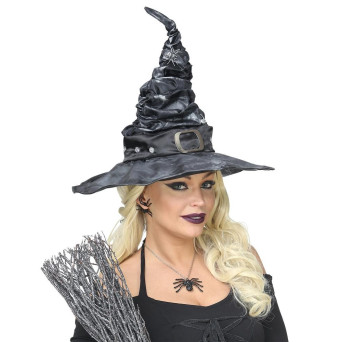 Sombrero de Bruja Deluxe de color Negro con Arañas para Adulto