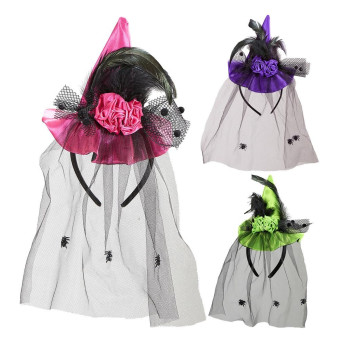 Mini Sombrero de Bruja con Velo Varios Colores para Adulto