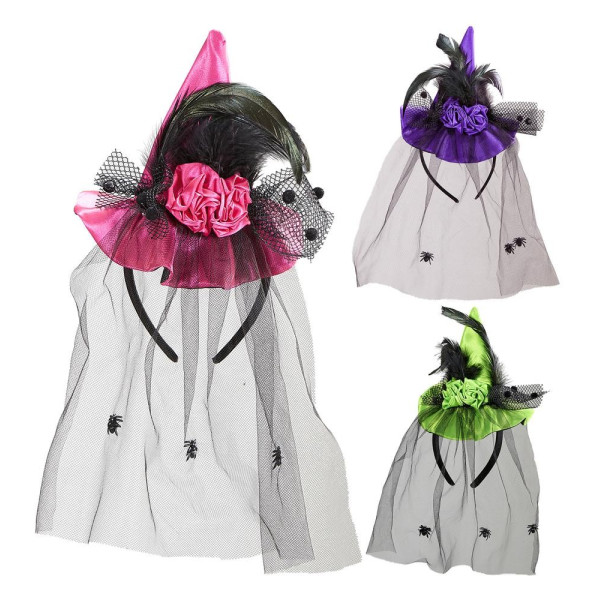 Mini Sombrero de Bruja con Velo Varios Colores para Adulto