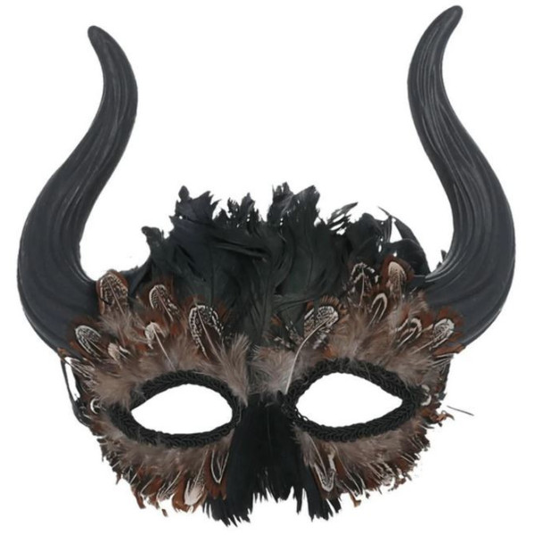 Antifaz de Demonio con Cuernos y Plumas para Adulto