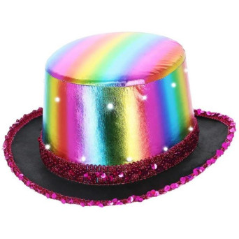 Sombrero de Copa Rainbow Metalizado con Luz LED para Adulto