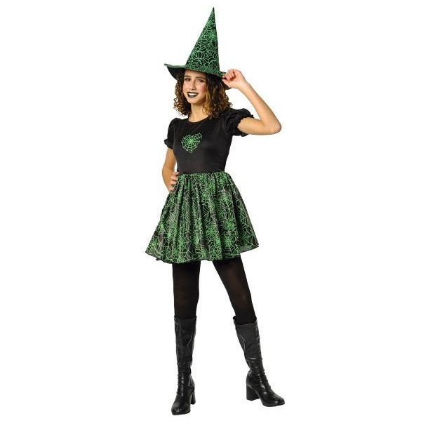 Disfraz de Bruja Spiderweb Neón de color Verde Infantil