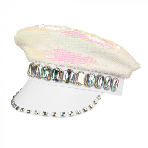 Gorra de Sandy Candy de color Blanco con Lentejuelas para Adulto