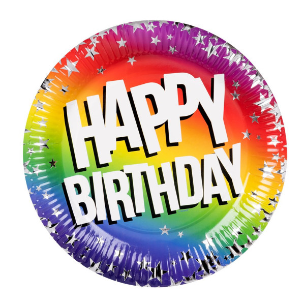 Plato de Happy Birthday Rainbow 10 Unidades de 23 Centímetros