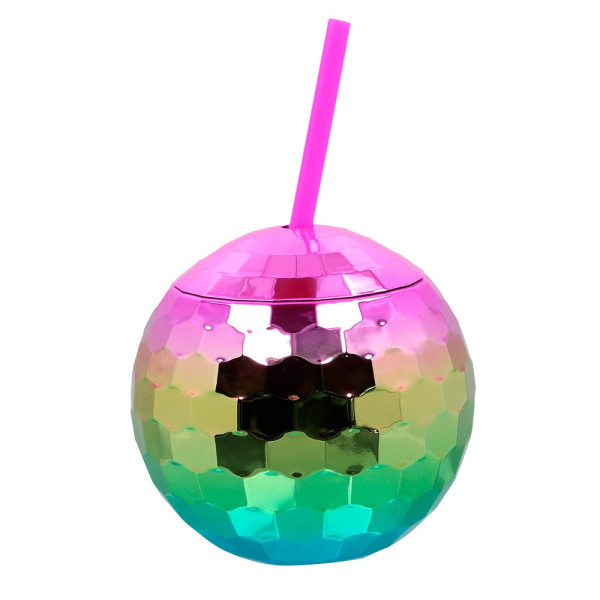 Vaso de Bola de Discoteca Rainbow con Pajita