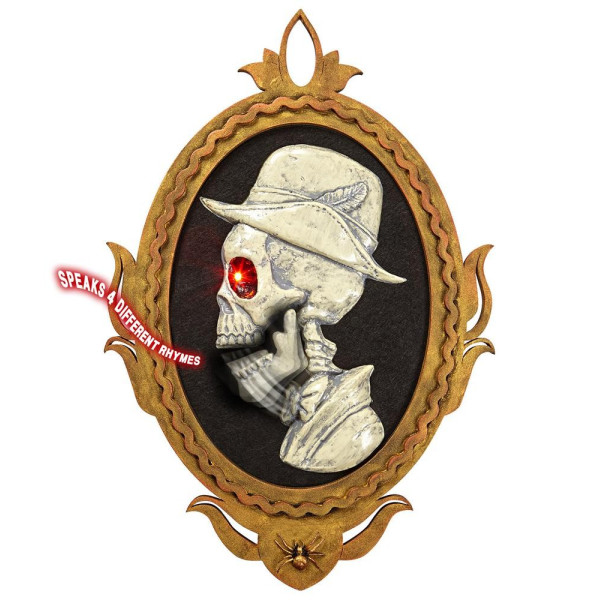 Cuadro de Calavera Mayordomo Animado con Luz y Sonido de 32 x 48 Centímetros