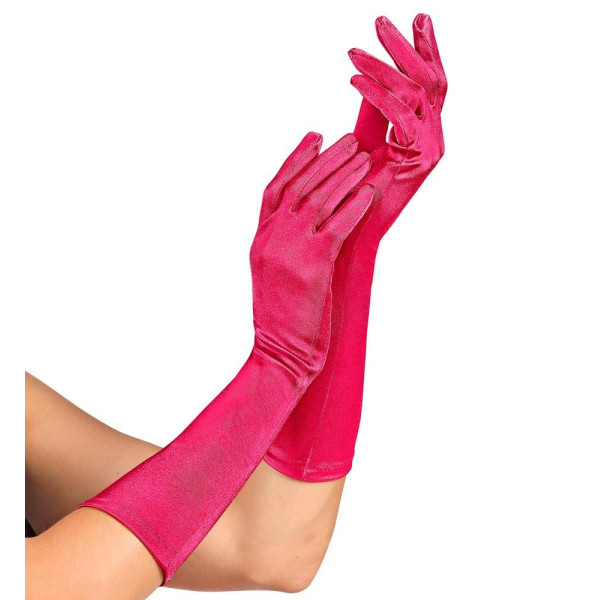 Guantes de Elastano Satén de color Fucsia de 40 Centímetros para Adulto
