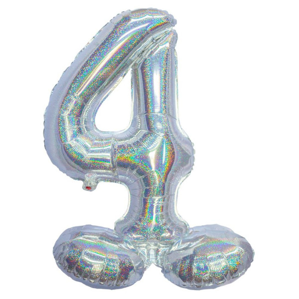 Globo Airloonz de Número 4 de 80 Centímetros de color Plata Holográfico