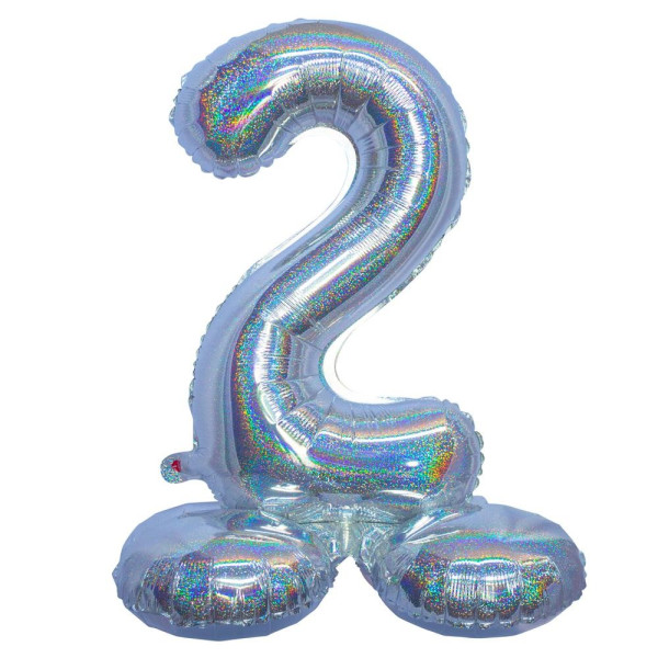 Globo Airloonz de Número 2 de 80 Centímetros de color Plata Holográfico